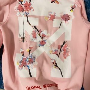 Off white pink cherry blossom hoodie for men and women